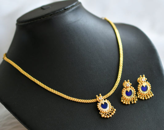 Gold tone blue round pendant necklace set dj-42627