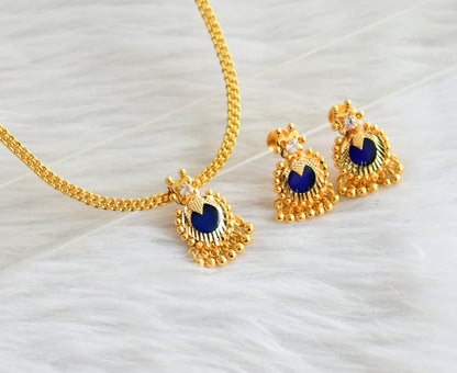 Gold tone blue round pendant necklace set dj-42627