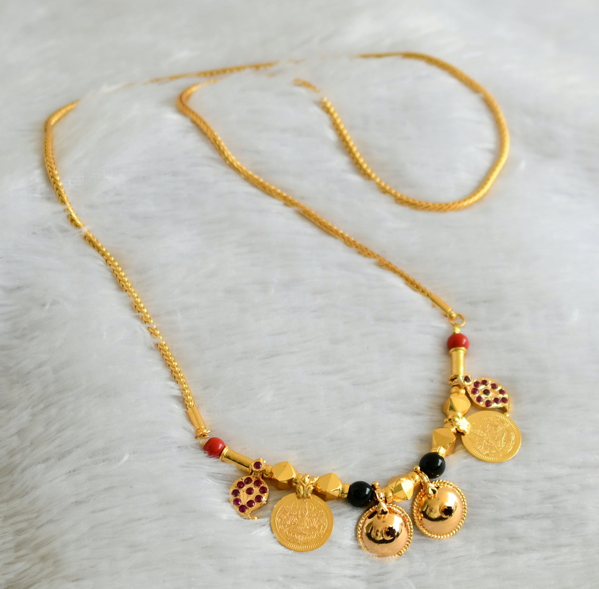 Mango Beat Chain Gold tone 24 inches chain with coral-black bead pink stone mango laksh ...