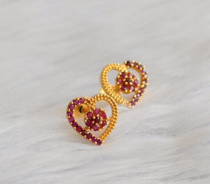 Gold tone ruby heart earrings/stud dj-45932