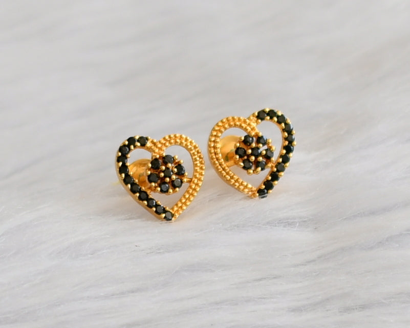 Gold tone black heart earrings/stud dj-45929