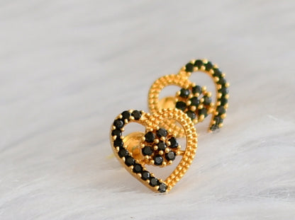 Gold tone black heart earrings/stud dj-45929