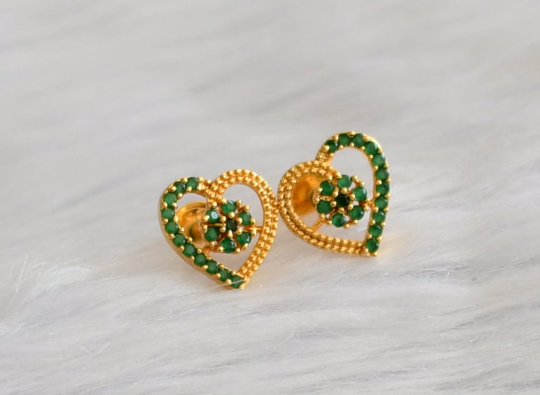 Gold tone green heart earrings/stud dj-45930