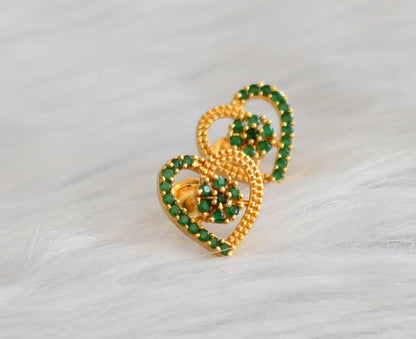 Gold tone green heart earrings/stud dj-45930