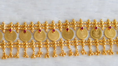 Gold tone pink stone lakshmi coin kerala style choker dj-49409