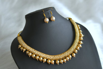 Gold tone pearl bead necklace set dj-16224