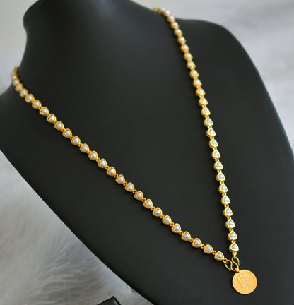 Gold tone 24 inches pearl heart chain with rose pendant dj-47457