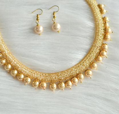 Gold tone pearl bead necklace set dj-16224