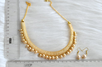 Gold tone pearl bead necklace set dj-16224