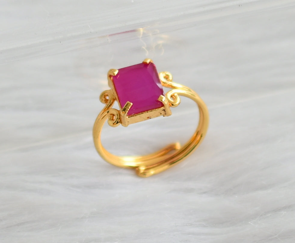 Gold tone Ruby block stone adjustable finger ring dj-42639
