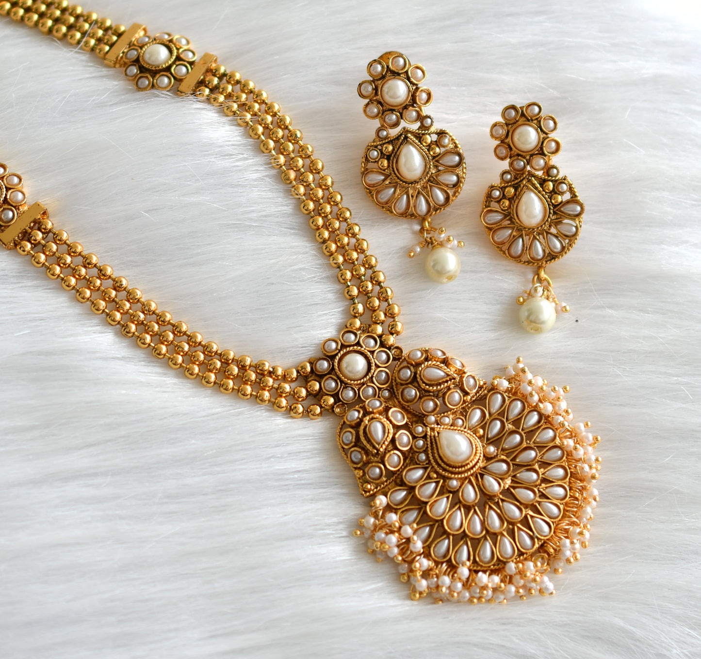 Antique gold tone pearl cluster peacock Haar set dj-26553