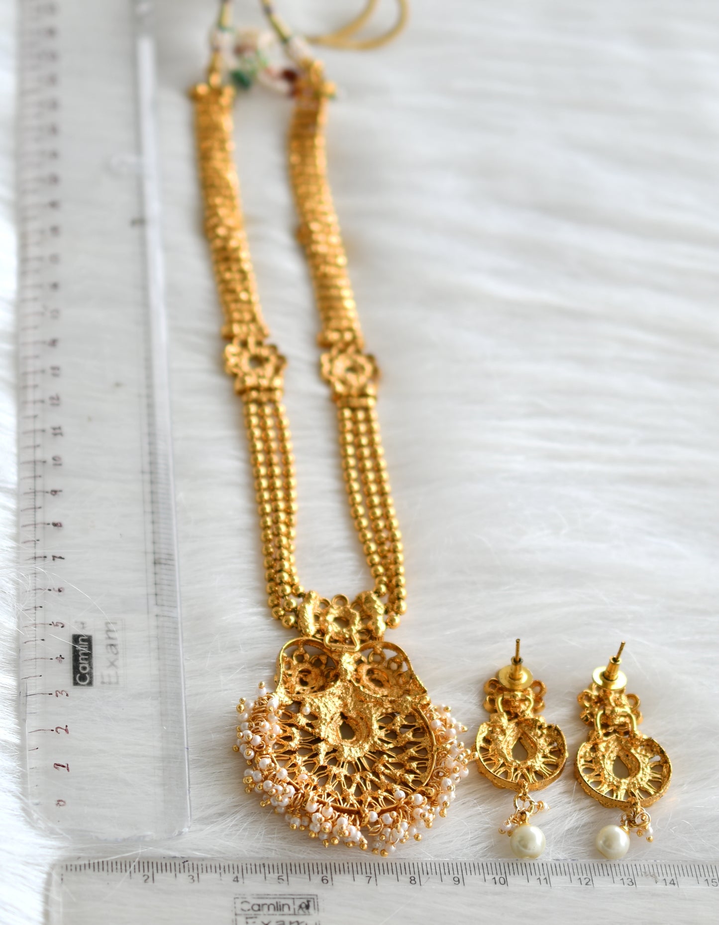 Antique gold tone pearl cluster peacock Haar set dj-26553