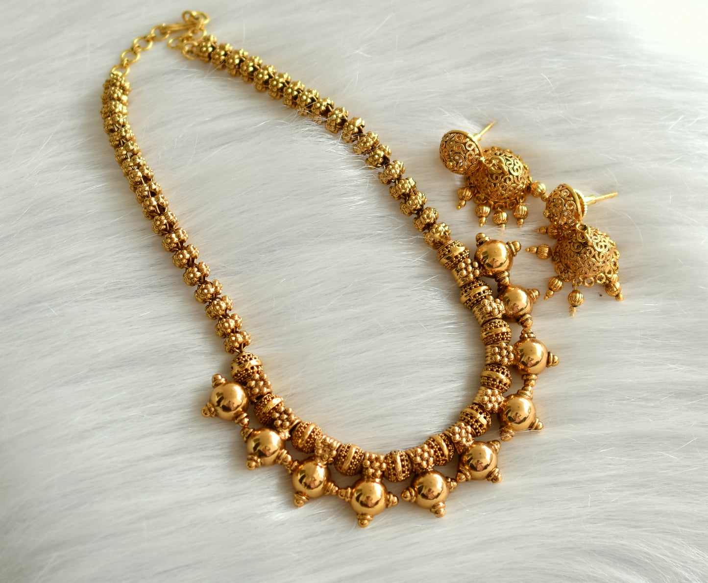 Antique gold tone beaded necklace set dj-12967