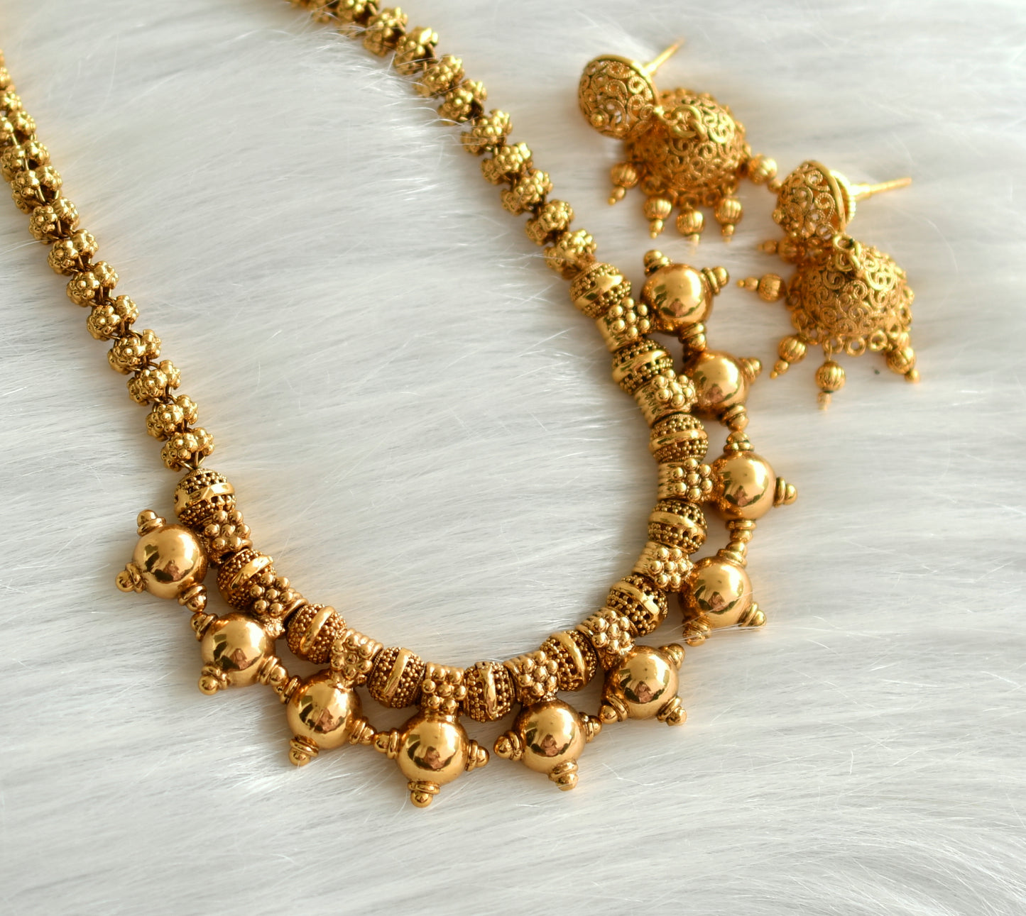 Antique gold tone beaded necklace set dj-12967