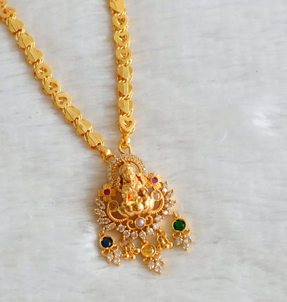 Gold tone 24 inches heart chain with cz multi color lakshmi pendant dj-49398