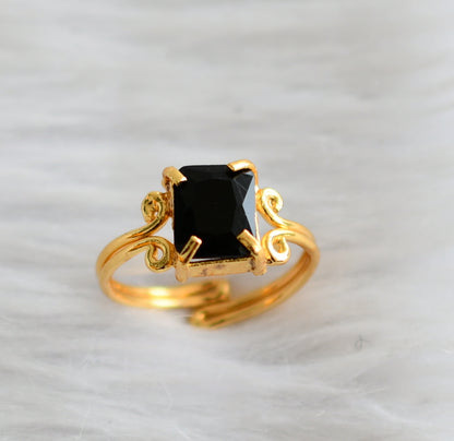 Gold tone Black block stone adjustable finger ring dj-42640