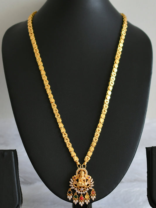 Gold tone 24 inches heart chain with cz lakshmi navarathna stone pendant dj-49399