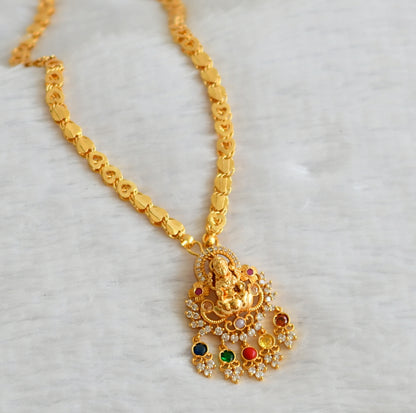 Gold tone 24 inches heart chain with cz lakshmi navarathna stone pendant dj-49399