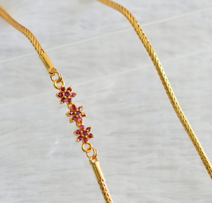 Gold tone ruby stone flower mugappu chain dj-47585