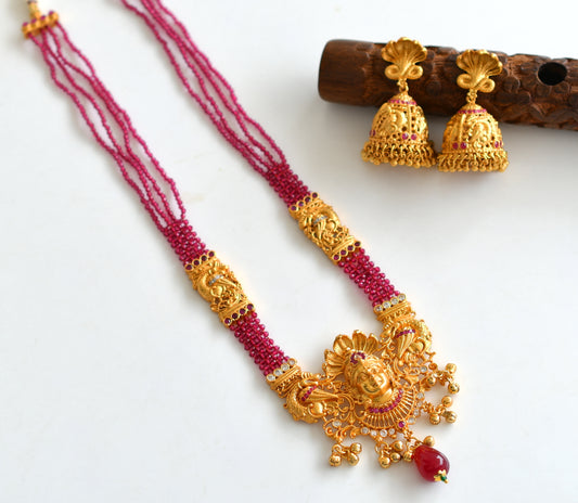 Matte Finish Cz Ruby Agates Peacock Lakshmi Haar Set DJ24778