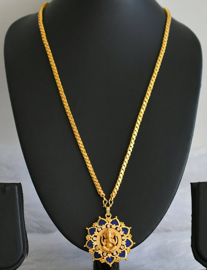 Gold tone 24 inches chain with blue palakka ganesha pendant dj-49407