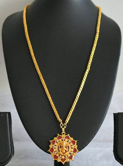 Gold tone 24 inches chain with red palakka ganesha pendant dj-49408