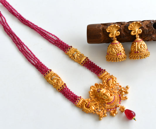 Matte Finish Ruby Agates Peacock Lakshmi Necklace Set DJ24777