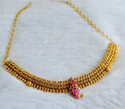 Antique gold tone pink-white kundan jadau mango choker necklace dj-47581