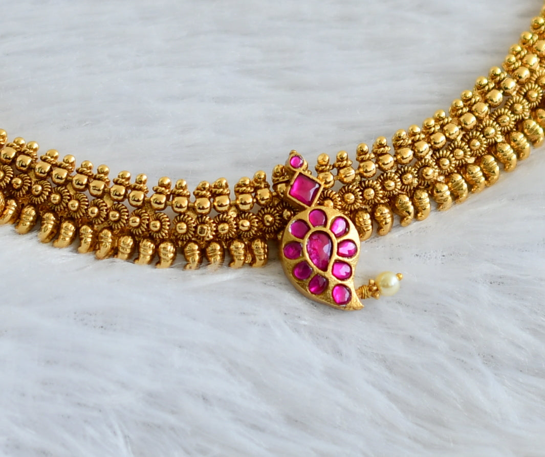 Antique gold tone pink-white kundan jadau mango choker necklace dj-47581