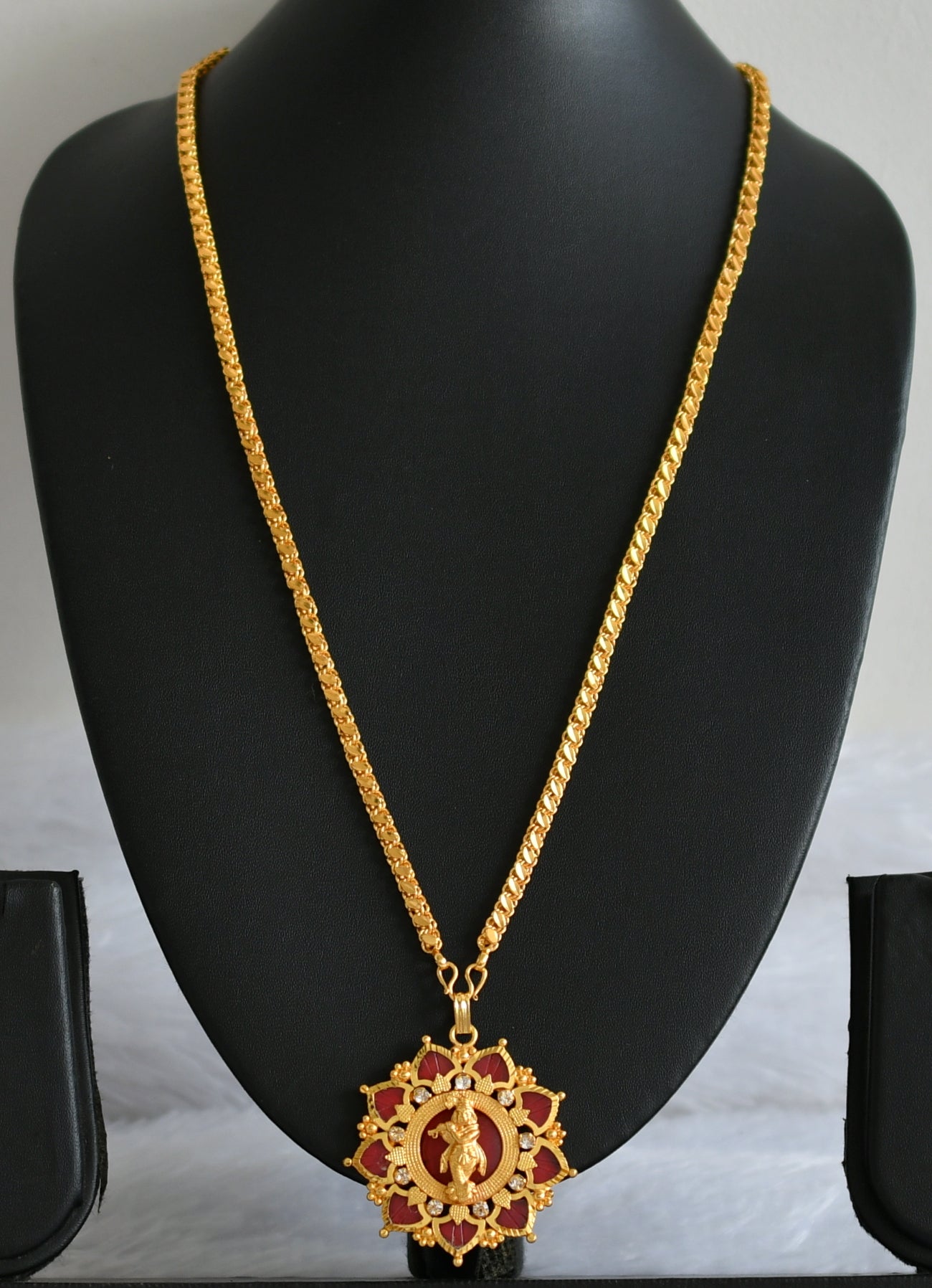 Gold tone 24 inches chain with red palakka krishna pendant dj-49406