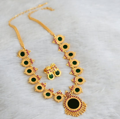 Gold tone pink-green kerala style round necklace set dj-47579