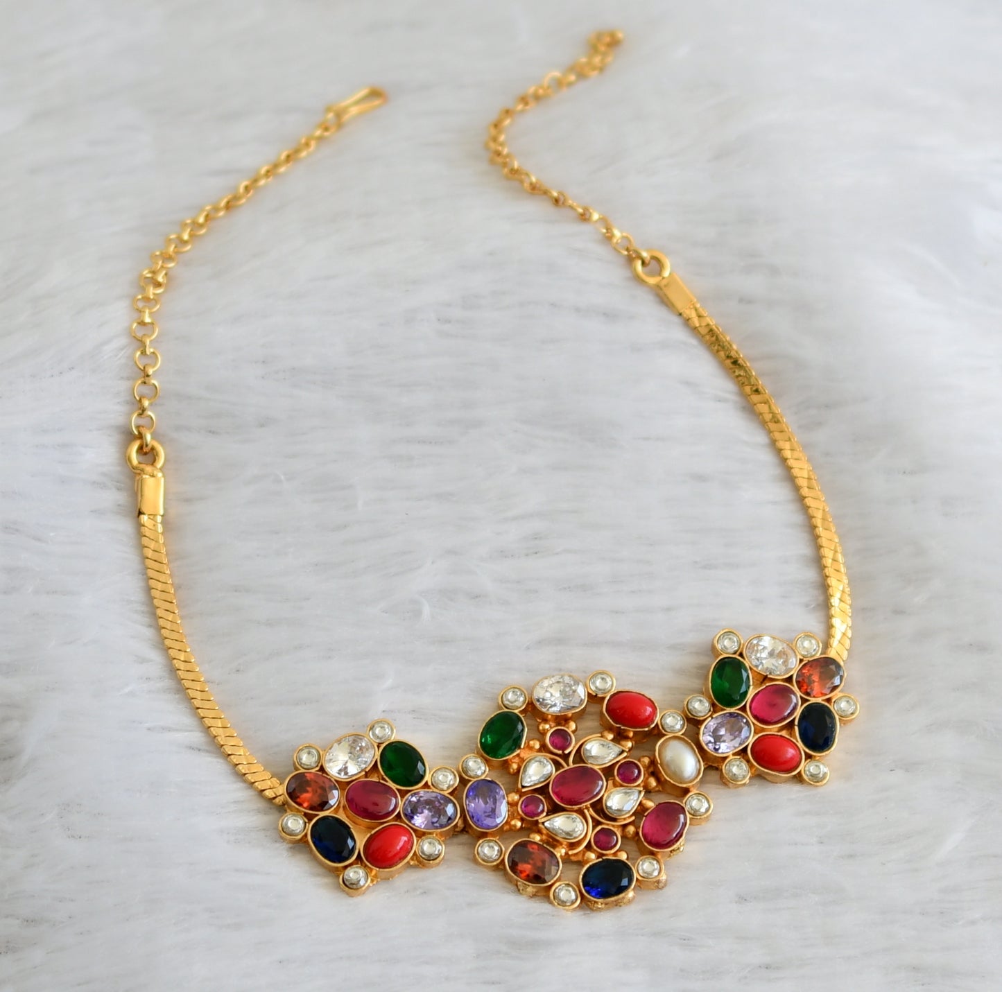 Gold tone navarathna stone choker necklace dj-47578