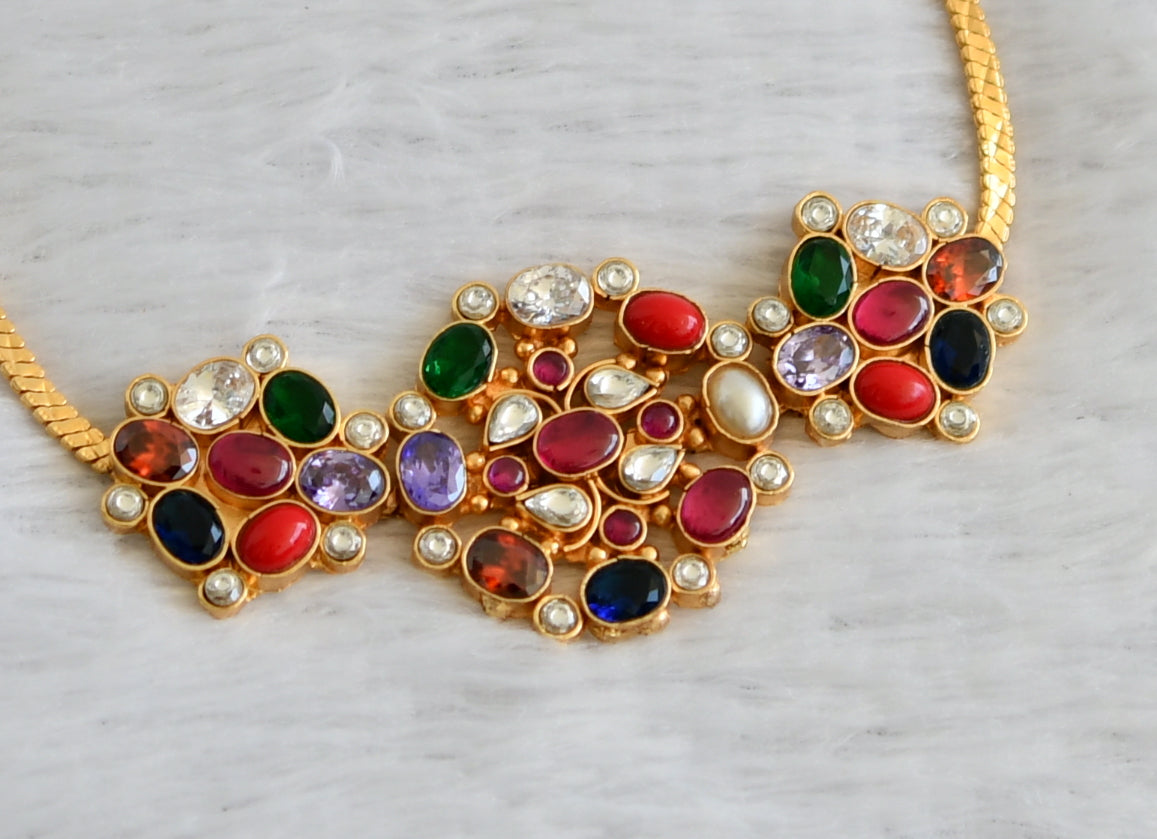 Gold tone navarathna stone choker necklace dj-47578