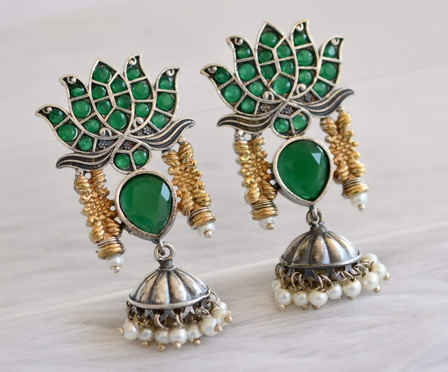 Two tone emerald lotus jhumkka dj-44200