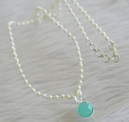 Silver tone 18 inches pearl chain with sea green small pendant dj-44185