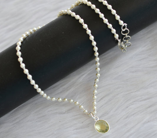 Silver tone 18 inches pearl chain with light yellow small pendant dj-44190