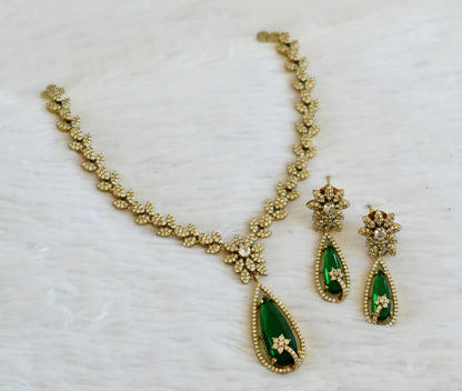 Antique cz-green thilak stone leaf victorian necklace set dj-49424