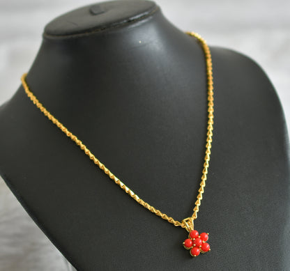 Gold tone 18 inches chain with coral stone pendant dj-47149