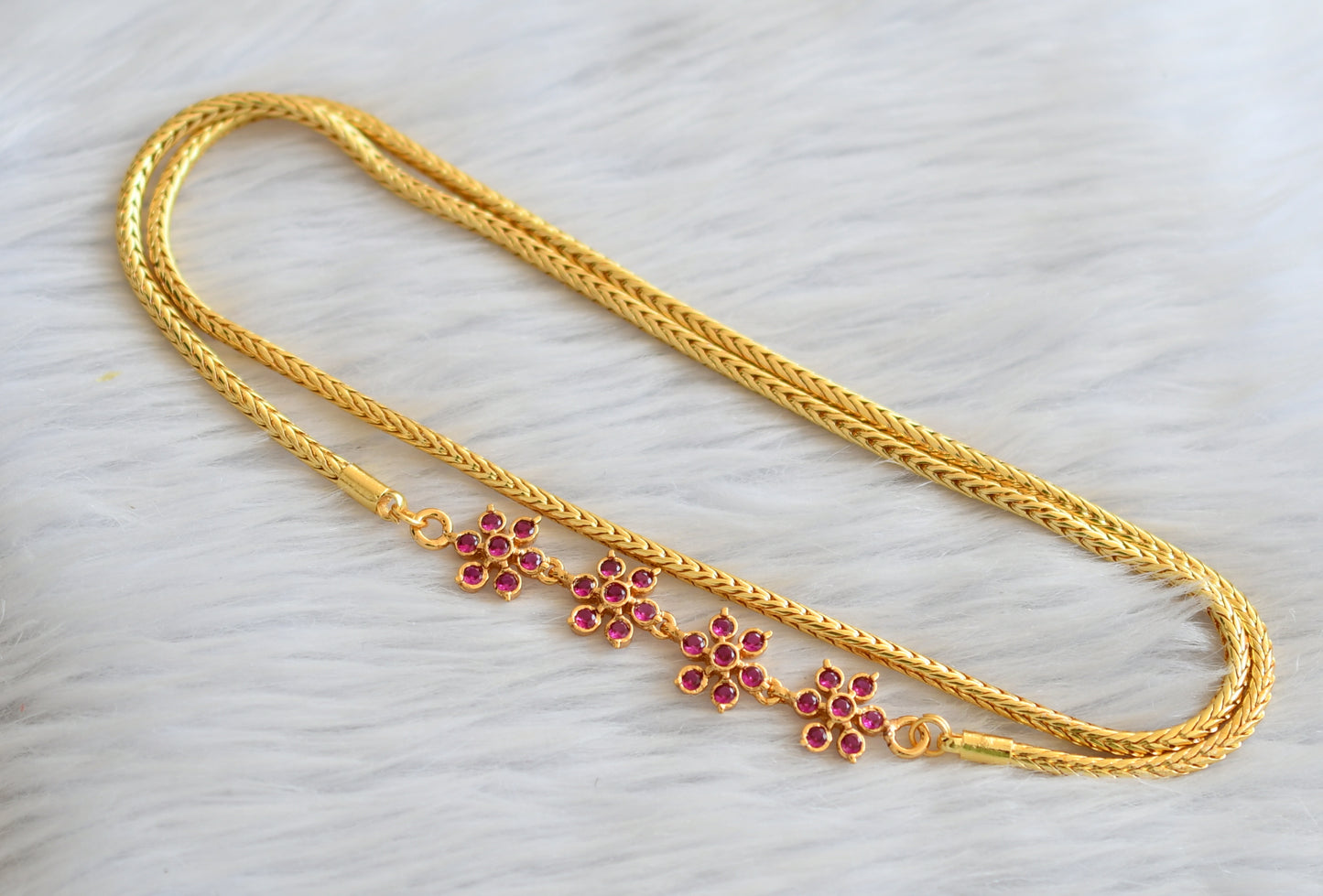 Gold tone ad pink stone flower mugappu chain dj-45988