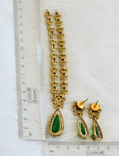 Antique cz-green thilak stone leaf victorian necklace set dj-49424