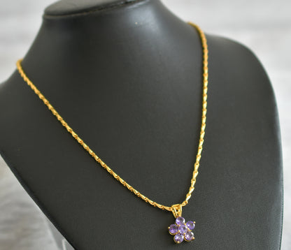 Gold tone 18 inches chain with purple stone flower pendant dj-47147