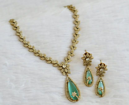 Antique cz-sea green thilka stone leaf necklace set dj-49427