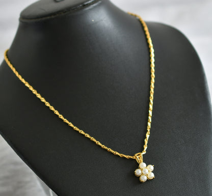 Gold tone 18 inches chain with pearl stone flower pendant dj-47144