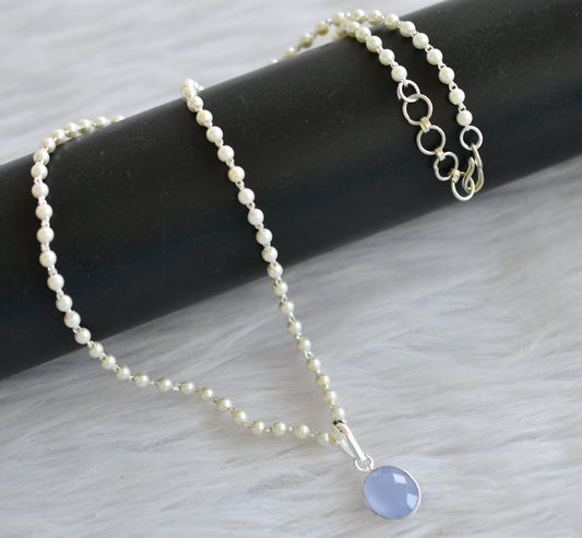 Silver tone 18 inches pearl chain with purple small pendant dj-44186