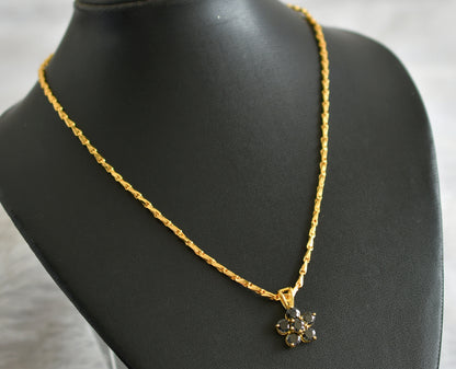 Gold tone 18 inches chain with black stone flower pendant dj-47146