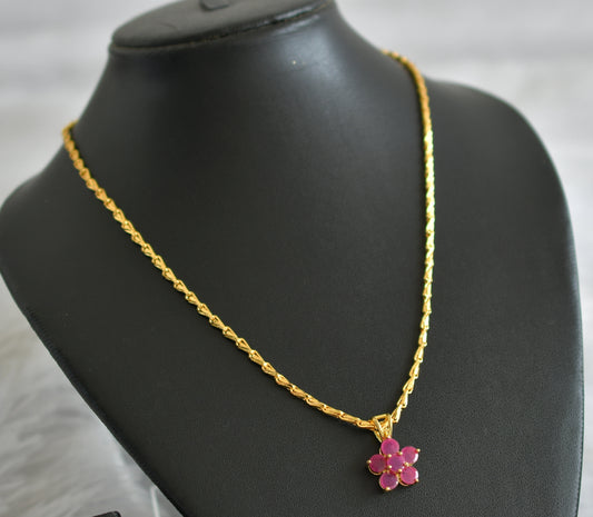 Gold tone 18 inches chain with ruby stone flower pendant dj-47145