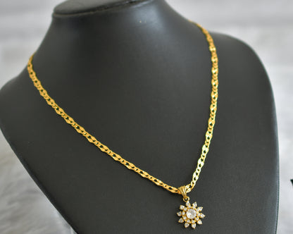 Gold tone 18 inches chain with white stone flower pendant dj-47142