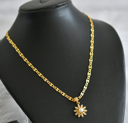 Gold tone 18 inches chain with pearl stone flower pendant dj-47140