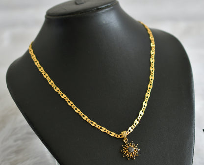 Gold tone 18 inches chain with black stone flower pendant dj-47141