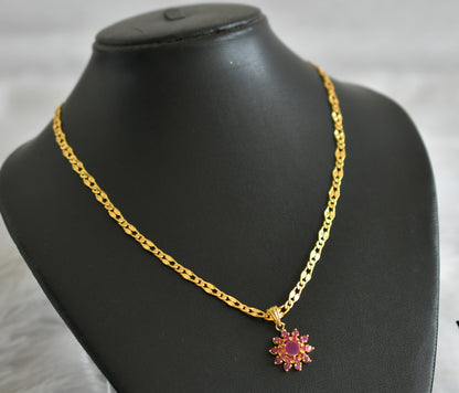 Gold tone 18 inches chain with ruby stone flower pendant dj-47137